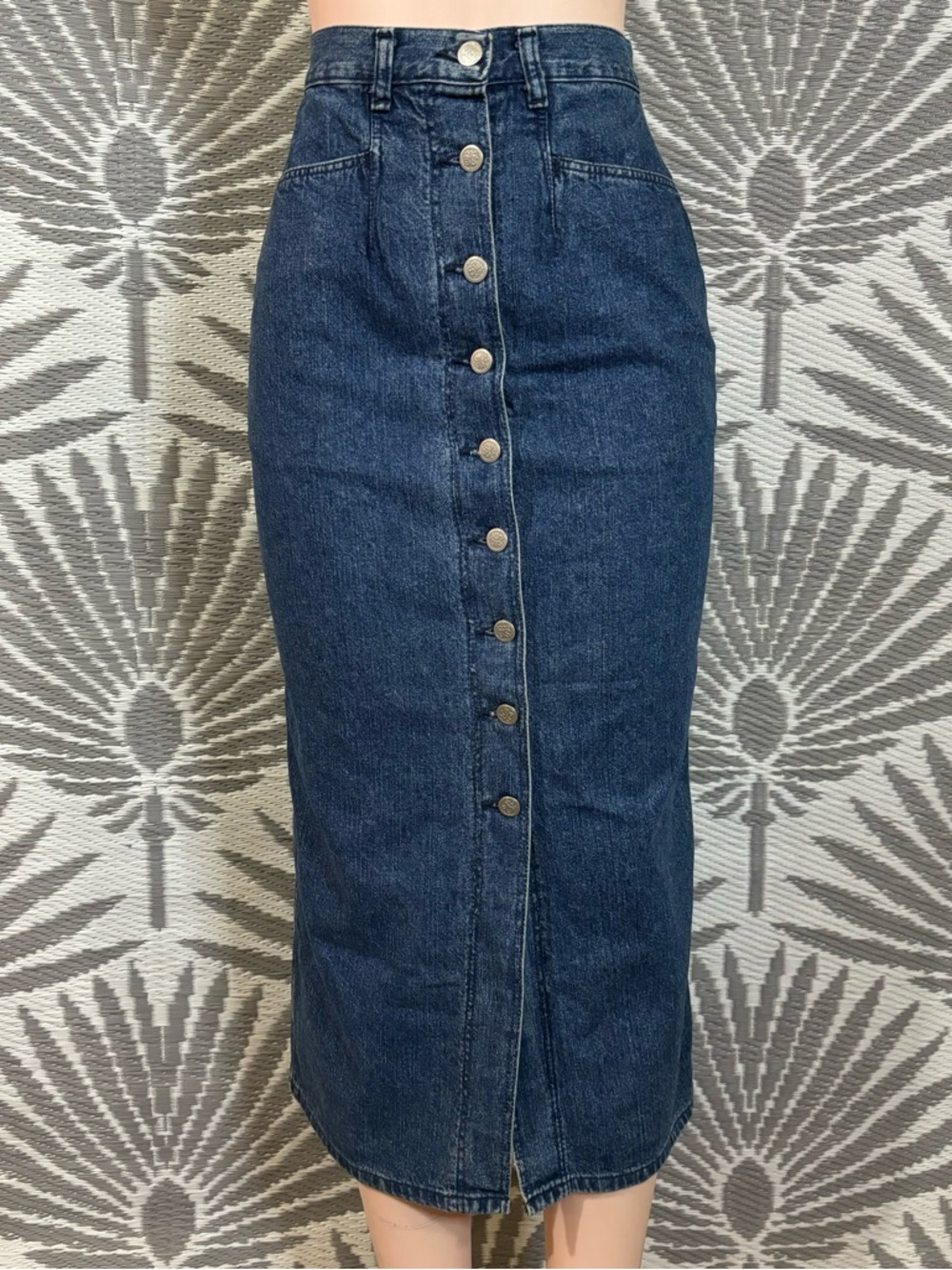 Vtg Wrangler Denim Jean Maxi Skirt Button Front Sz 25 blue USA Made Western